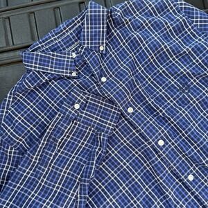 MENS‎ XL CHAPS EASY CARE Long SLEEVE Blue White PLAID BUTTON DOWN SHIRT SIZE XL